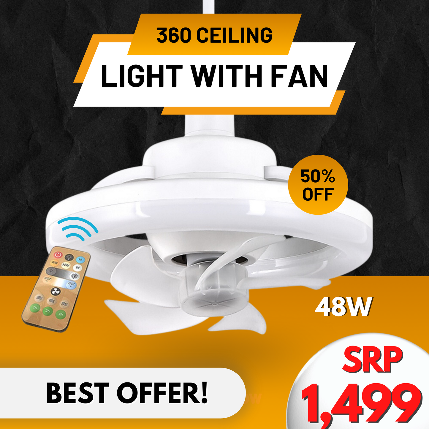 HOMETECH PH - 360 DEGREE CEILING FAN WITH LED LIGHT