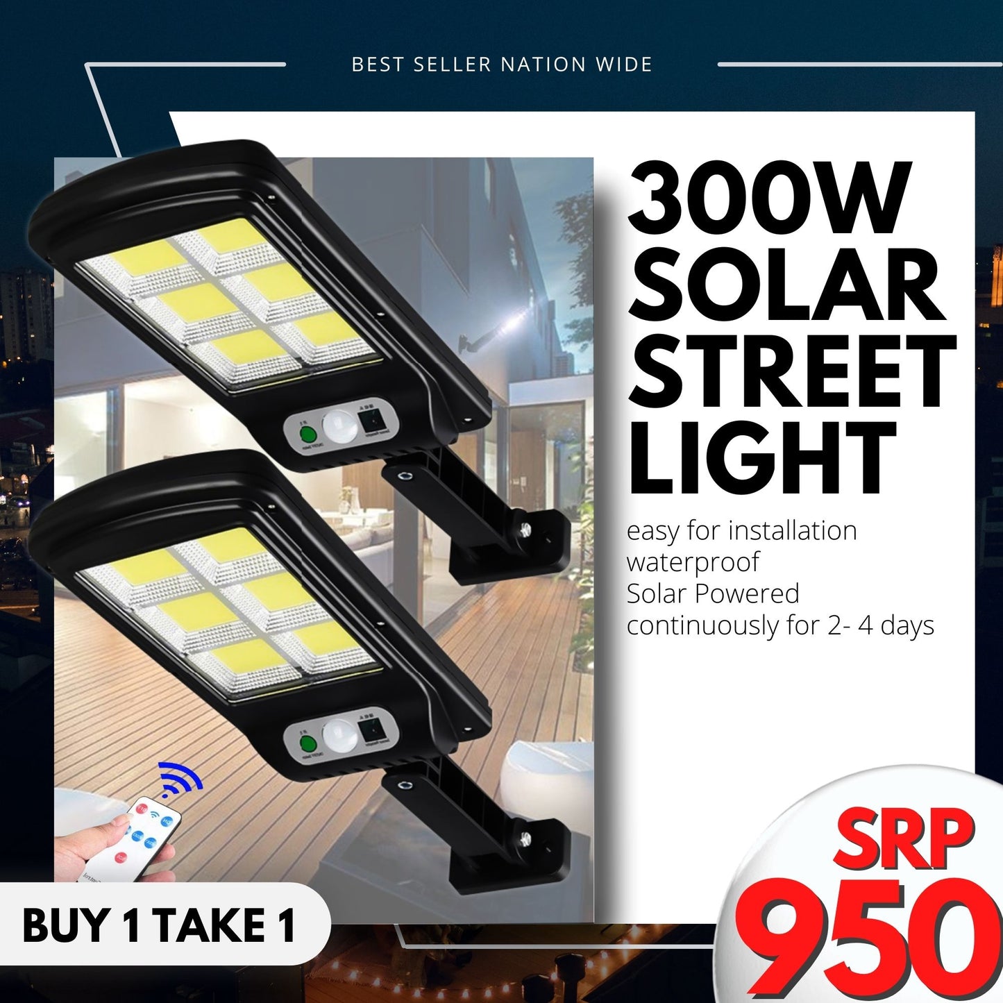 300W Solar Street Light (BUY 1 GET 1 FREE!)